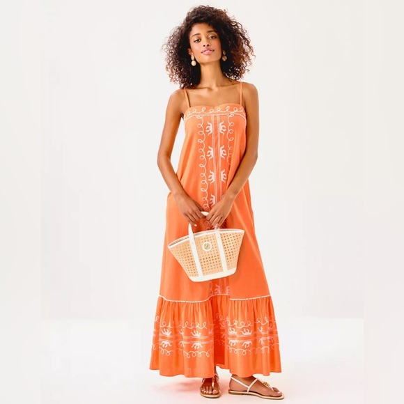 Lilly Pulitzer Terracotta Orange Embroidered Maxi Dress - Picture 4 of 9